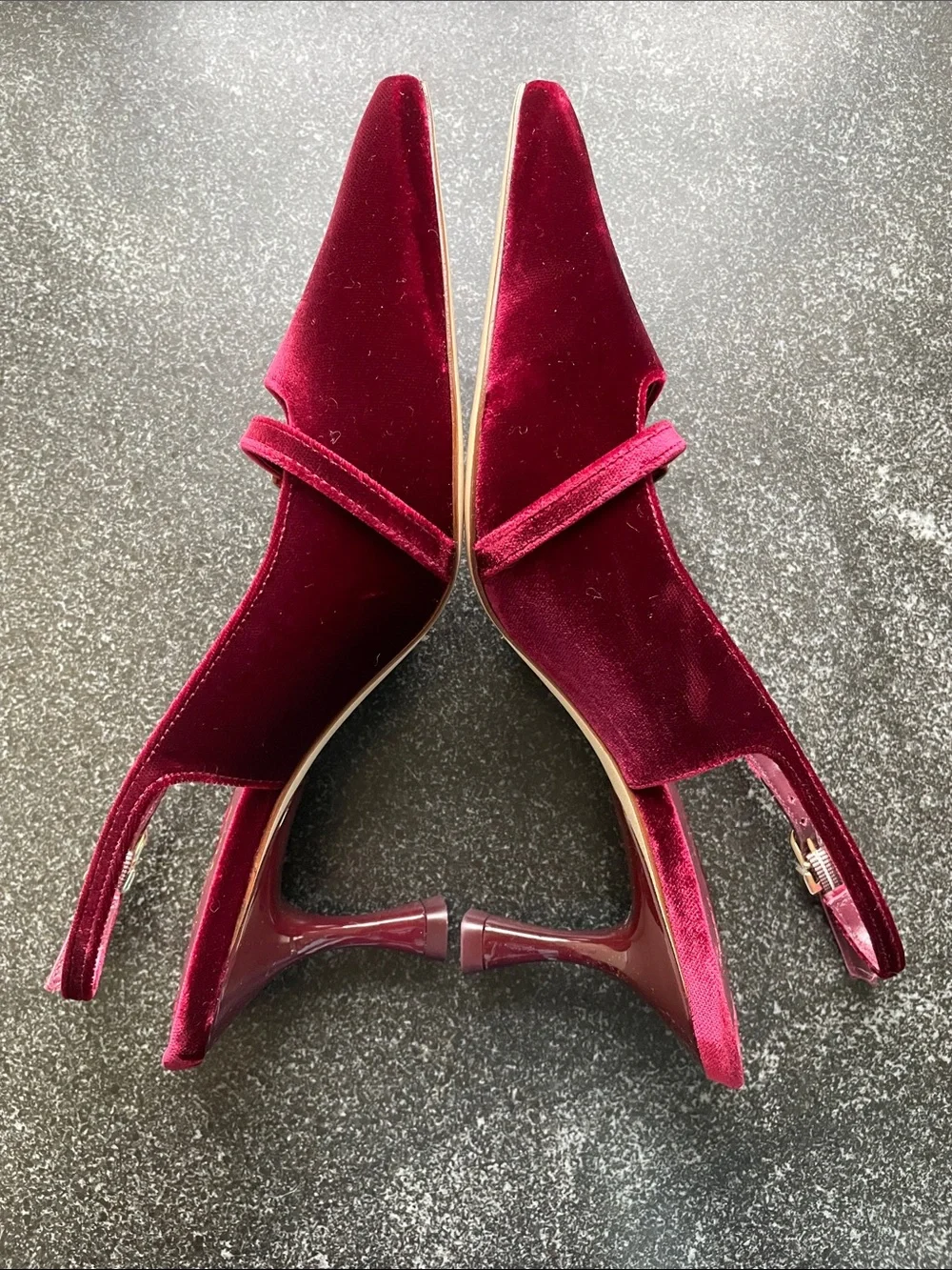 NWOT Larroude Size 7 Ines Wine Velvet Slingback Pointed-Toe Heels Burgundy